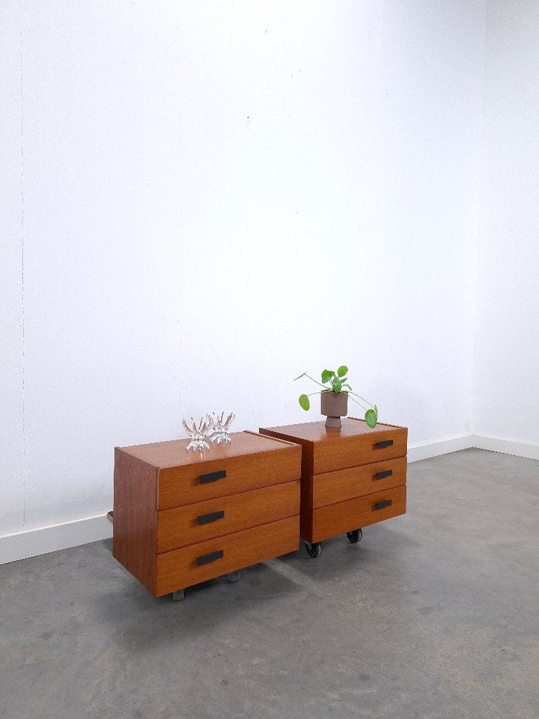 Set teak zwevende nachtkastjes met lades Denemarken, Gebruikt, Ophalen of Verzenden, 45 tot 65 cm, Minder dan 55 cm