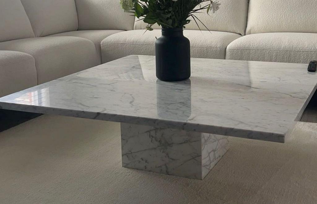 Vintage Carrara Marmeren Tafel, Ophalen of Verzenden, Zo goed als nieuw, Rechthoekig, 50 tot 100 cm