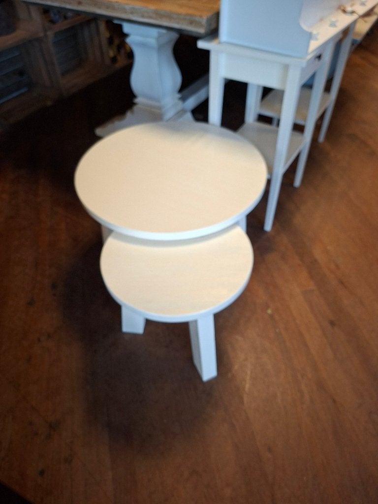 Set 2 witte houten tafeltjes / salontafeltjes, Huis en Inrichting, Tafels | Salontafels, Ophalen, 50 tot 100 cm, 50 tot 100 cm