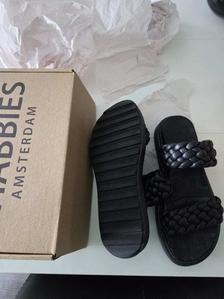 Nieuwe Shabbies maat 38 lederen slippers, Ophalen of Verzenden, Nieuw, Zwart
