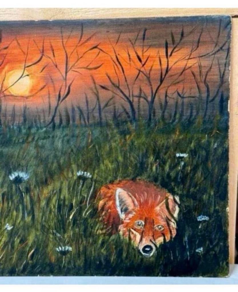 Mooi schilderij, Zonsondergang vos - Joca Beeby 1980 art, Ophalen of Verzenden