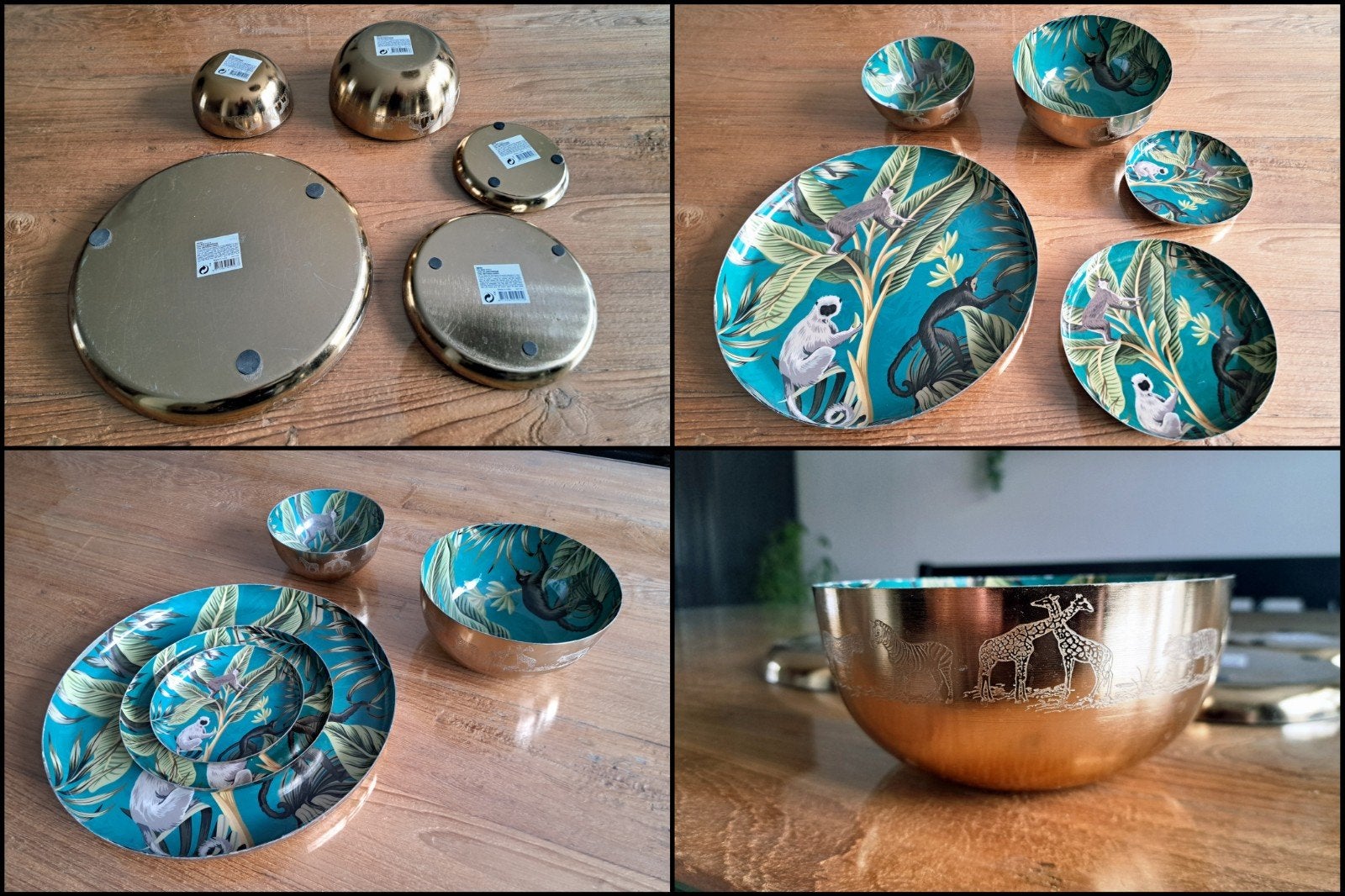 Set Schaaltjes Borden Metaal Dieren Bloemen Goud Schaal Bord, Ophalen of Verzenden, Nieuw