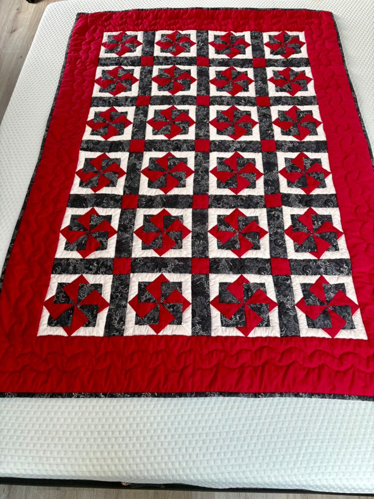 Uniek Handgemaakt Quilt Wandkleed Pinwheel-Design 110x150 cm, 110 cm, Rood, Wandkleed, Nieuw