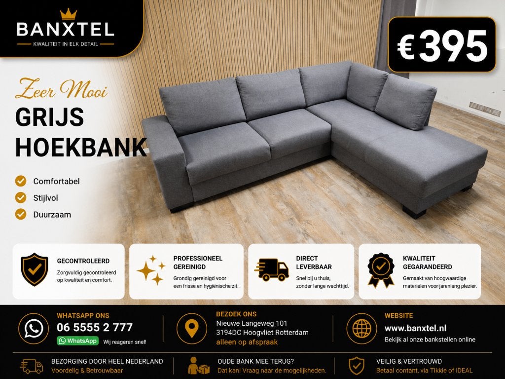 Zeer Mooie Grijs Hoekbank, Info@banxtel.nl, Gebruikt, Verzenden, Hoekbank