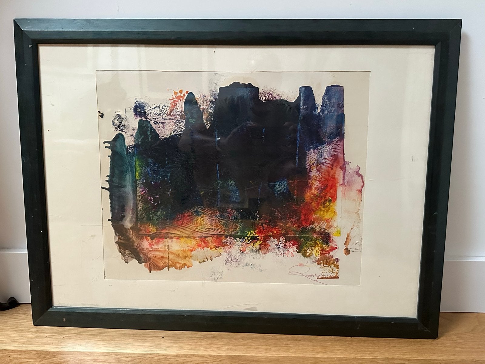 Abstracte aquarel in lijst, gesigneerd I Robot '92, Ophalen, Abstract, Aquarel, Papier/karton