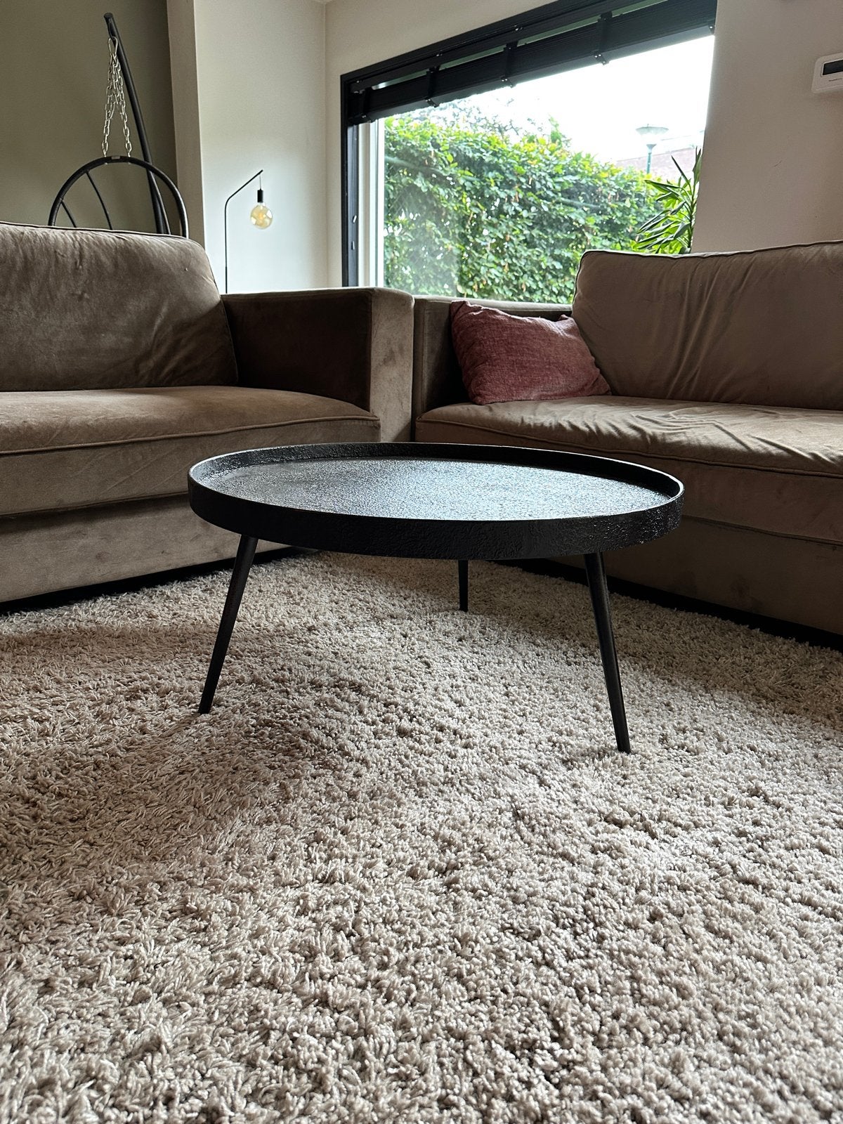 Salontafel zwart hout, Ophalen, Gebruikt, Rond, 50 tot 100 cm