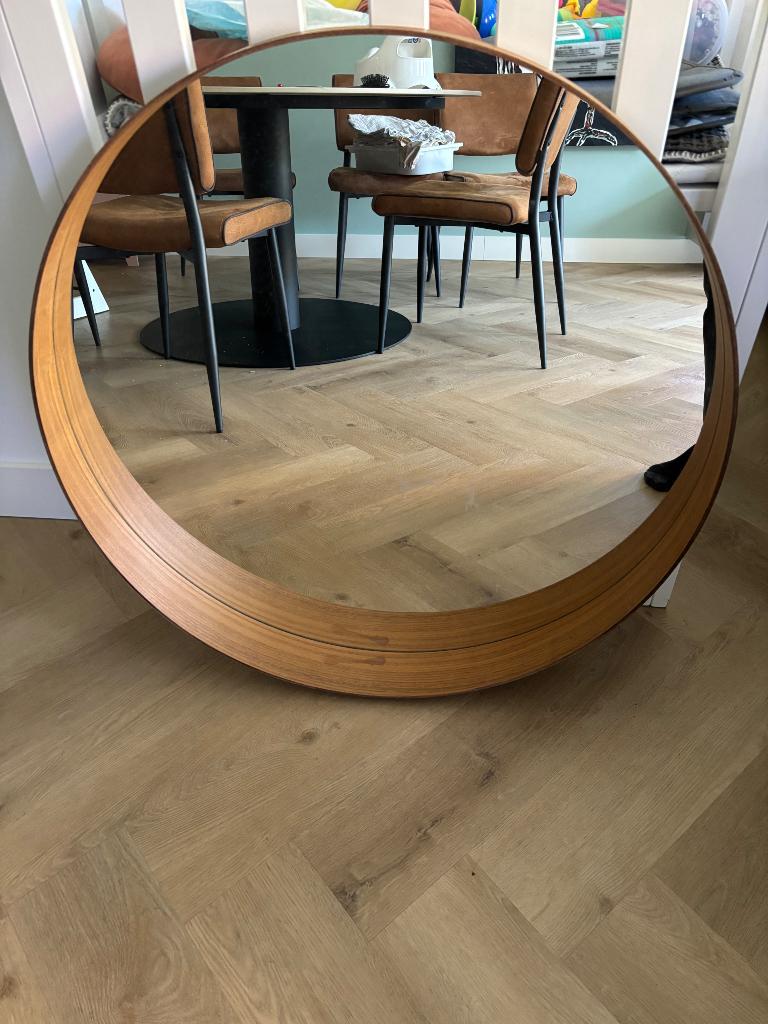 Rond spiegel ikea 80cm walnootfineer, Huis en Inrichting, Ophalen, Rond, Zo goed als nieuw, 75 tot 100 cm