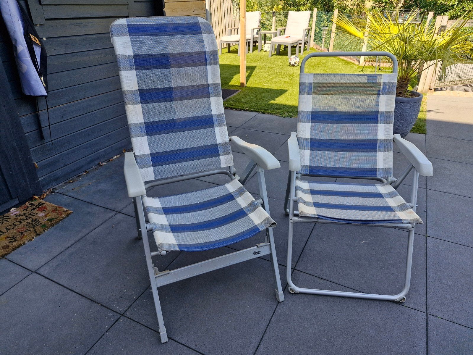 4 x Campingstoelen - Blauw/Wit Gestreept, Ophalen, 4 zitplaatsen, Gebruikt, Textileen