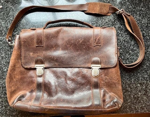 Leren vintage boekentas, Gebruikt, Bruin, Aktetas of Boekentas, Leer