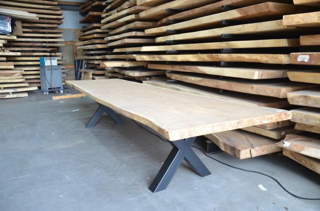 Suar boomstamtafel 400 cm-  BT695 – 4 m boomstamtafel, Verzenden, Overige materialen, 50 tot 100 cm, Rechthoekig