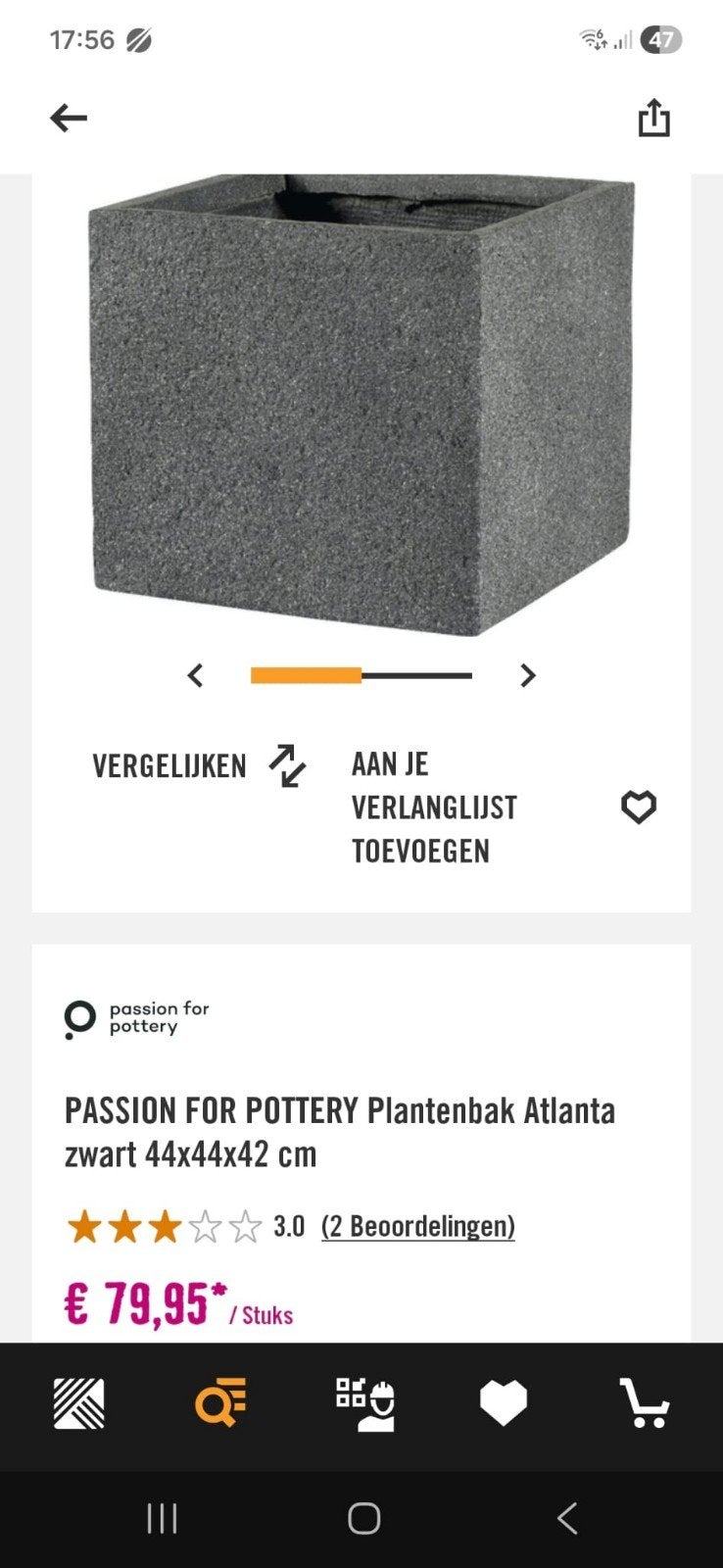 Plantenbak fiberclay  i houd 64 liter, Tuin en Terras, Bloembakken en Plantenbakken, Ophalen