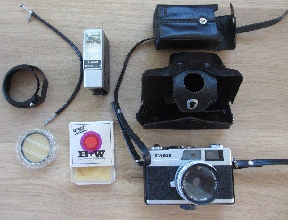 Canon Canonet 28 analoge camera incl. accessoires, Ophalen of Verzenden, Gebruikt, Compact, Canon