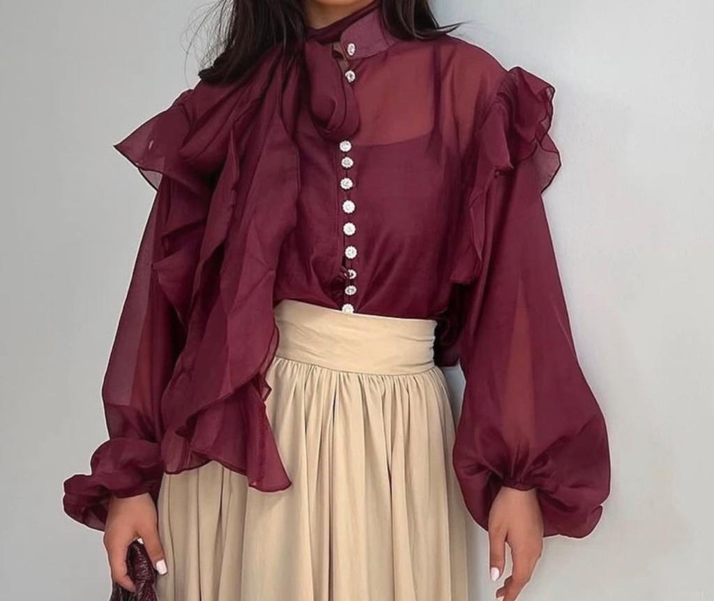 Elegante blouse met ruches, Ophalen of Verzenden, Zo goed als nieuw, Rood