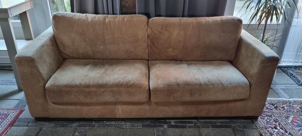 Landelijke zitsbank van ruw leer, Ophalen, Gebruikt, Driepersoons, Leer