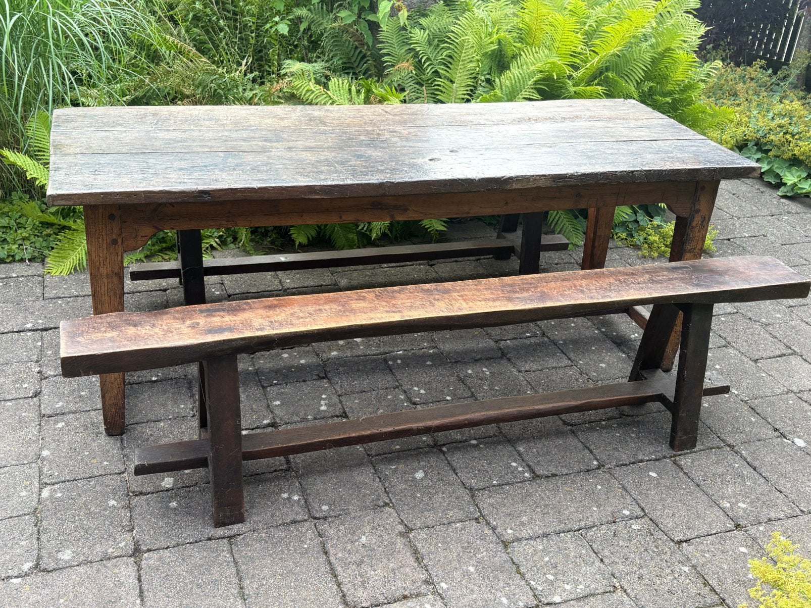 Antieke kloostertafel met bijpassende banken, Ophalen, 50 tot 100 cm, Zo goed als nieuw, Vijf personen of meer