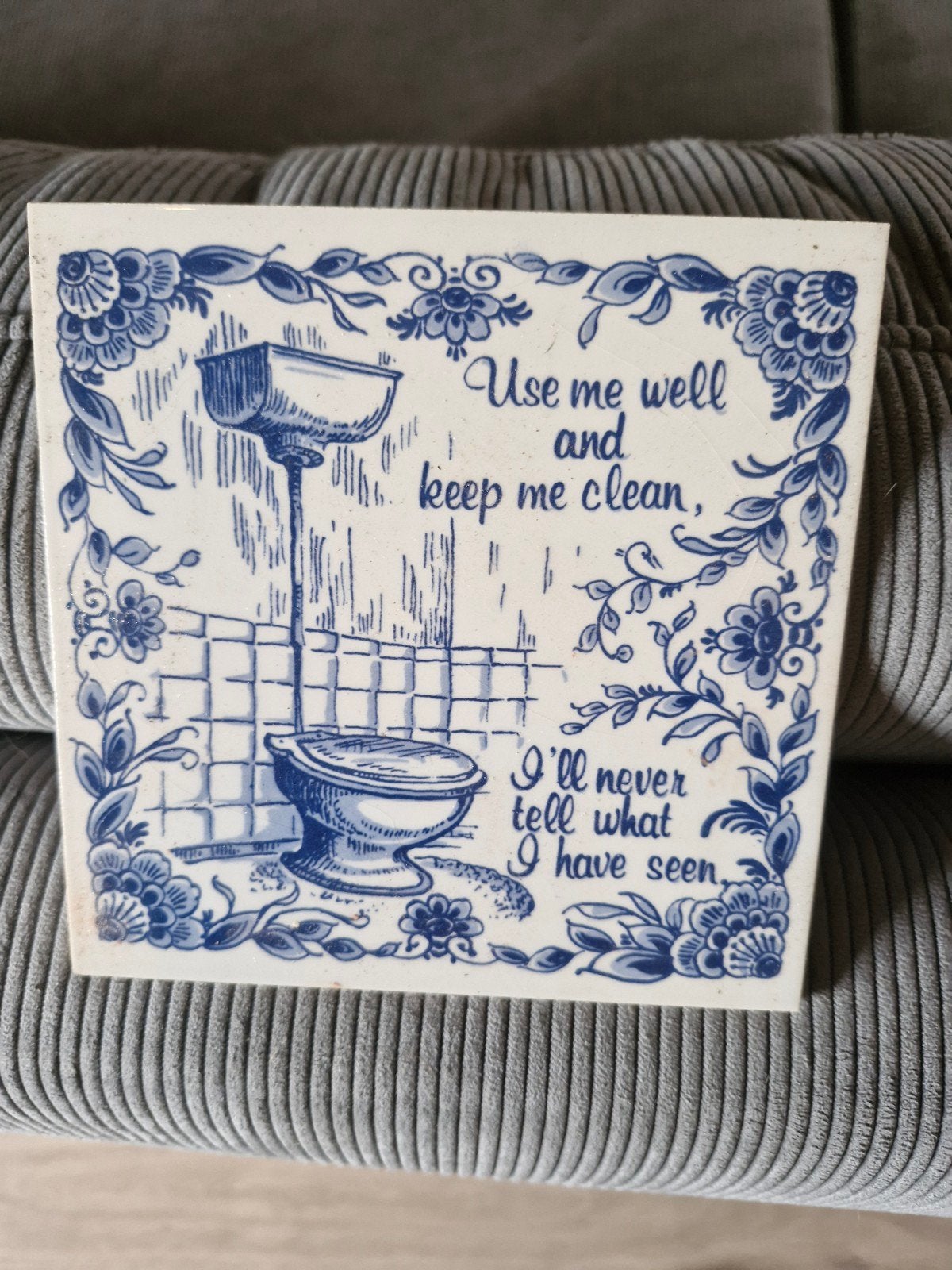 Delfts Blauw Tegel met WC-spreuk - Handgeschilderd Holland, Ophalen of Verzenden