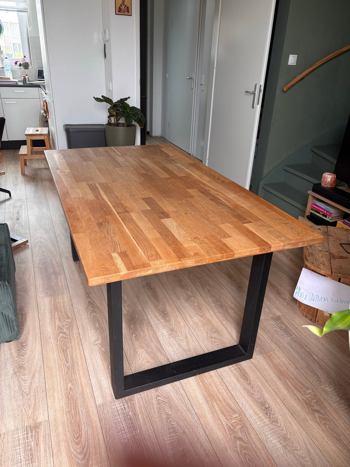 Tafel met houten blad en zwarte poten (160x90 cm), Ophalen, Gebruikt, 50 tot 100 cm, 150 tot 200 cm