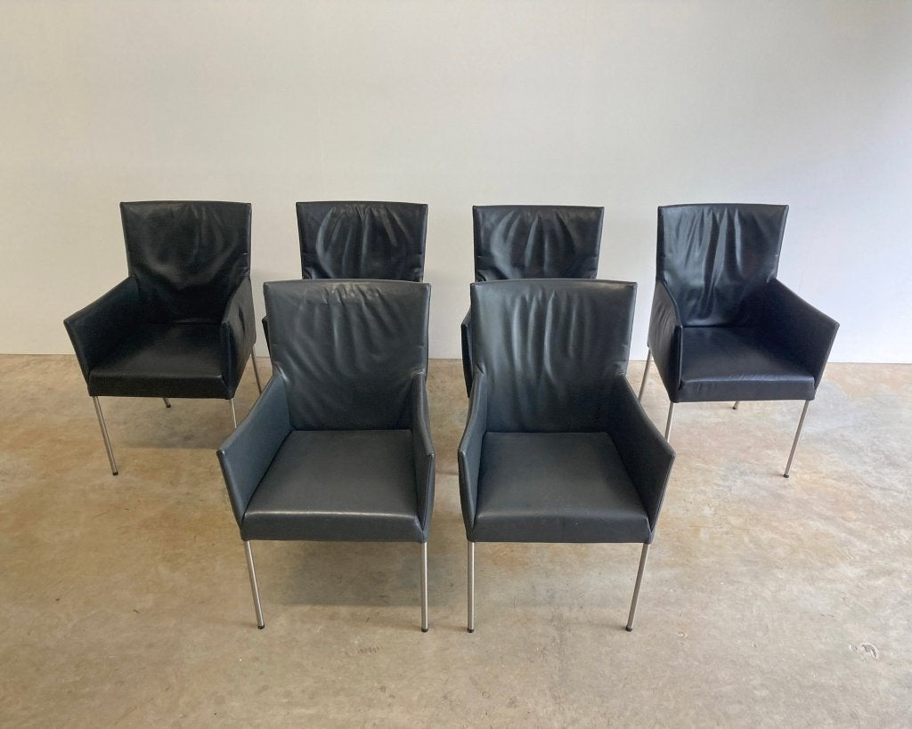 2x Bert Plantagie Arc eetkamerstoel leer donker grijs, Modern design, Gebruikt, Twee, Molenakeerstraat 10b