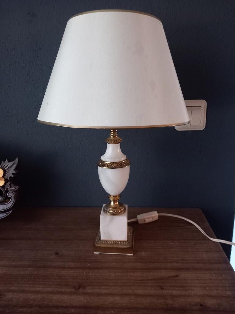 Vintage Art Deco stijl tafellamp marmeren voet met messing., Ophalen of Verzenden