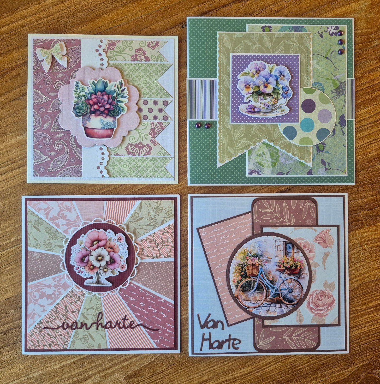 4 handgemaakte felicitatiekaarten, Hobby en Vrije tijd, Kaarten | Zelfgemaakt, Ophalen of Verzenden, Nieuw, Overige thema's