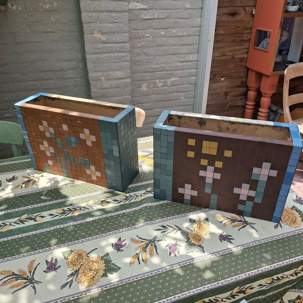 Bloempotten mozaïek handgemaakt, Binnen, Zo goed als nieuw, Aardewerk, Rechthoekig