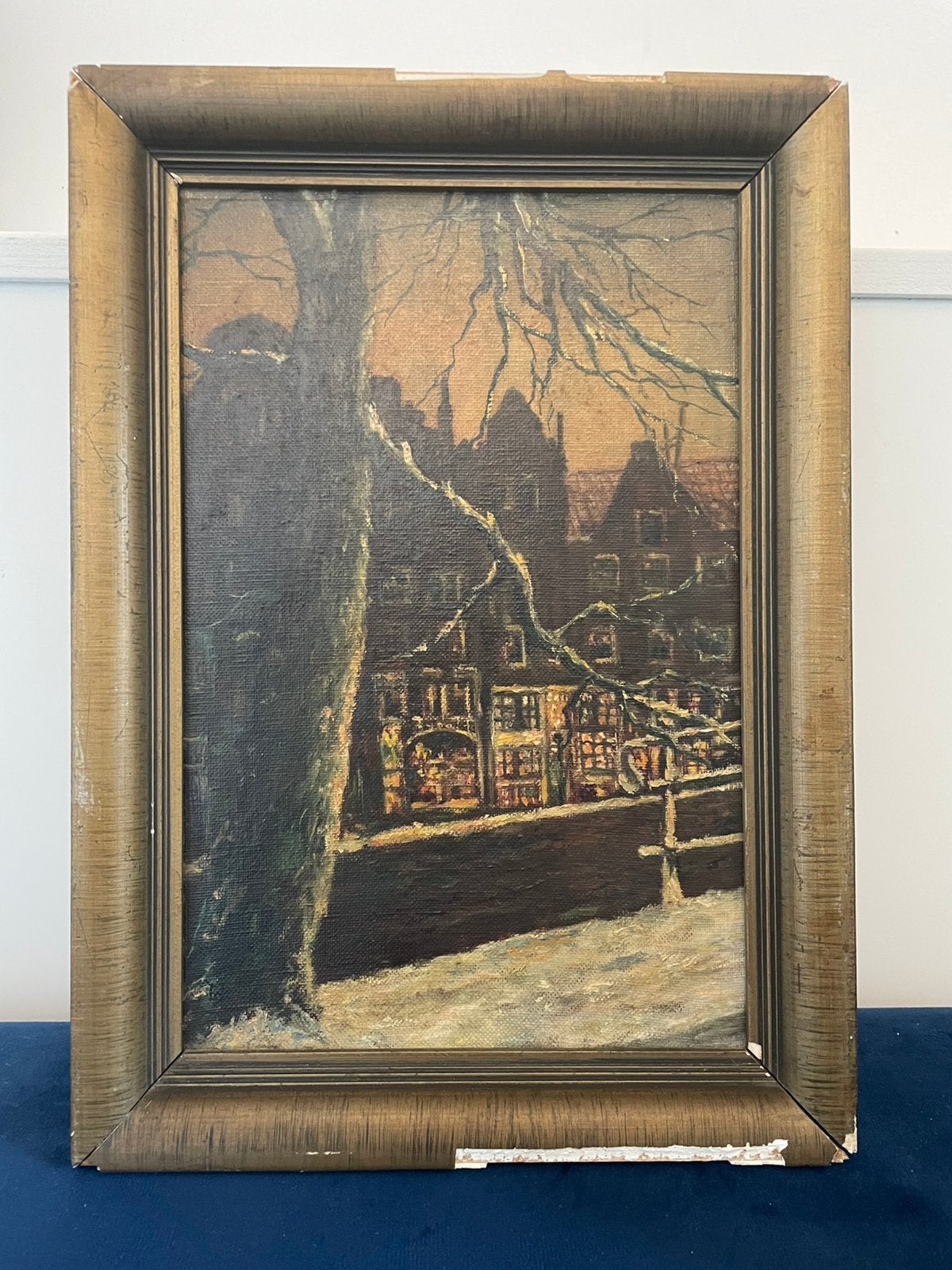 Sfeervol schilderij ‘Amsterdam bij nacht’ - Hotze Tolsma NL, Doek, Ophalen of Verzenden, Gesigneerd, Olieverf