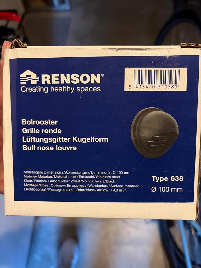 Renson Bolrooster Type 638 - Ø 100 mm RVS Zwart, Ophalen of Verzenden, Nieuw