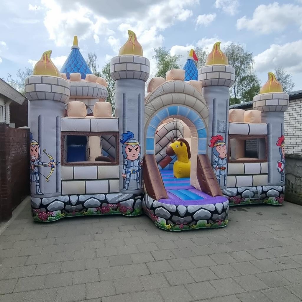 Springkussen 'Drakenkasteel' te huur, huren., Verzenden, Zo goed als nieuw, Overige