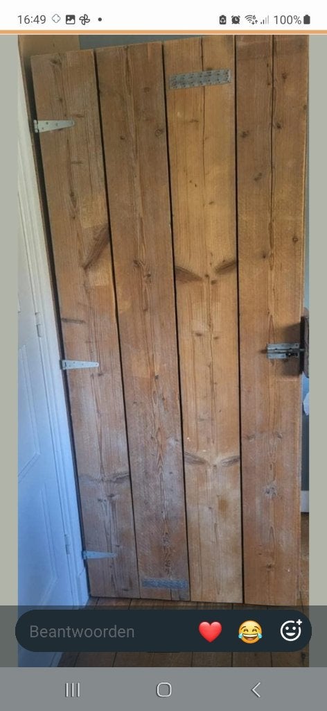 Handgemaakt houten bedbank met lattenbodem, Ophalen, 85 tot 100 cm, Gebruikt, Lattenbodem