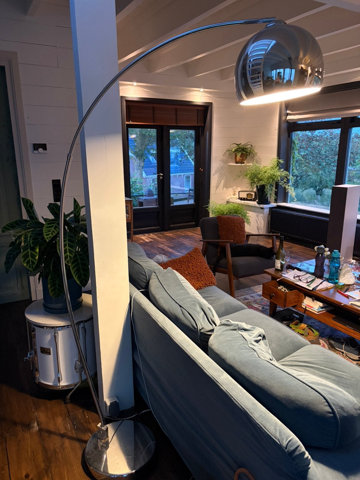 Booglamp vloerlamp zilver, Huis en Inrichting, Lampen | Vloerlampen, Ophalen, E27 (groot), Zo goed als nieuw, Metaal