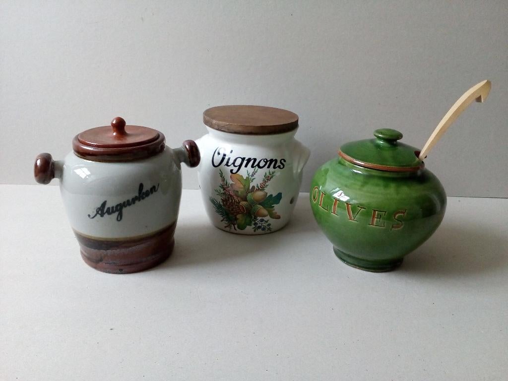 Uien/knoflook/augurk/olijfpot.Keuken.Brocante.Pr.p/st.vanaf, Overige typen, Ophalen of Verzenden, Zo goed als nieuw, Overige stijlen