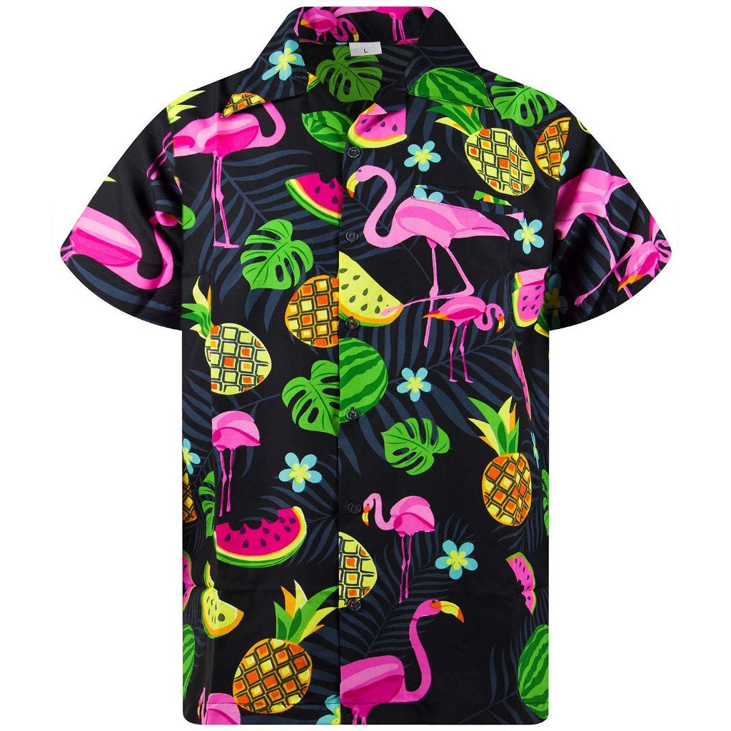 Zwart flamingo hawaii overhemd (heren mannen zomer shirt), Verzenden, Nieuw, Zwart, Overige halswijdtes
