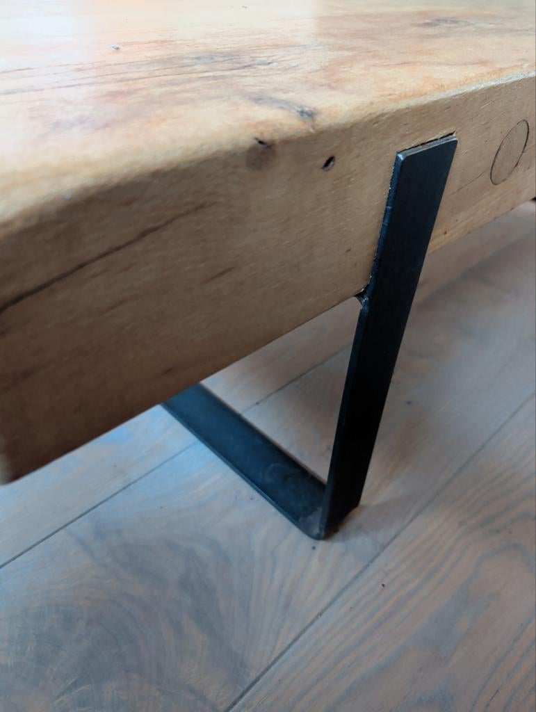 Custom Made Eiken Tafel – Uniek Design - Eiken & Blauwstaal, Ophalen, 100 tot 150 cm, Eikenhout, Modern eigentijds