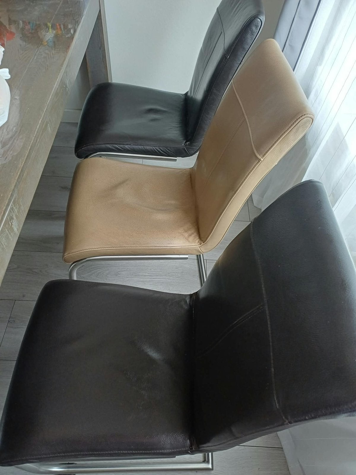 Eetstoelen, Huis en Inrichting, Gebruikt, Zwart, Leer, Ophalen of Verzenden