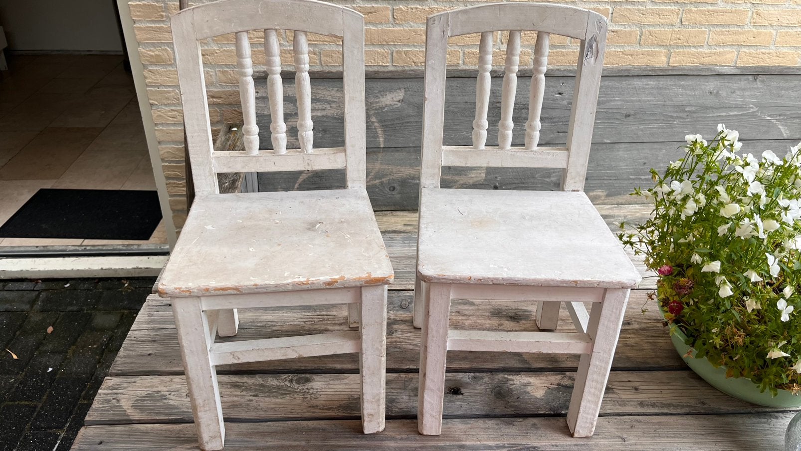 2 brocante peuterstoeltjes voor 20 Euro. 27 cm hoog,, Ophalen of Verzenden, Gebruikt, Overige typen
