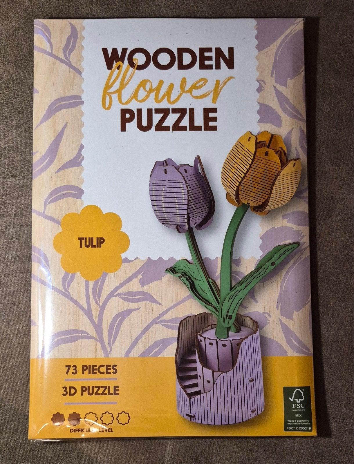 Nieuw! Houten 3D Tulp Bloemen Puzzel - 73 Stukjes, Nieuw, Meerkleurig, Knutselset, Natuur en Bloemen