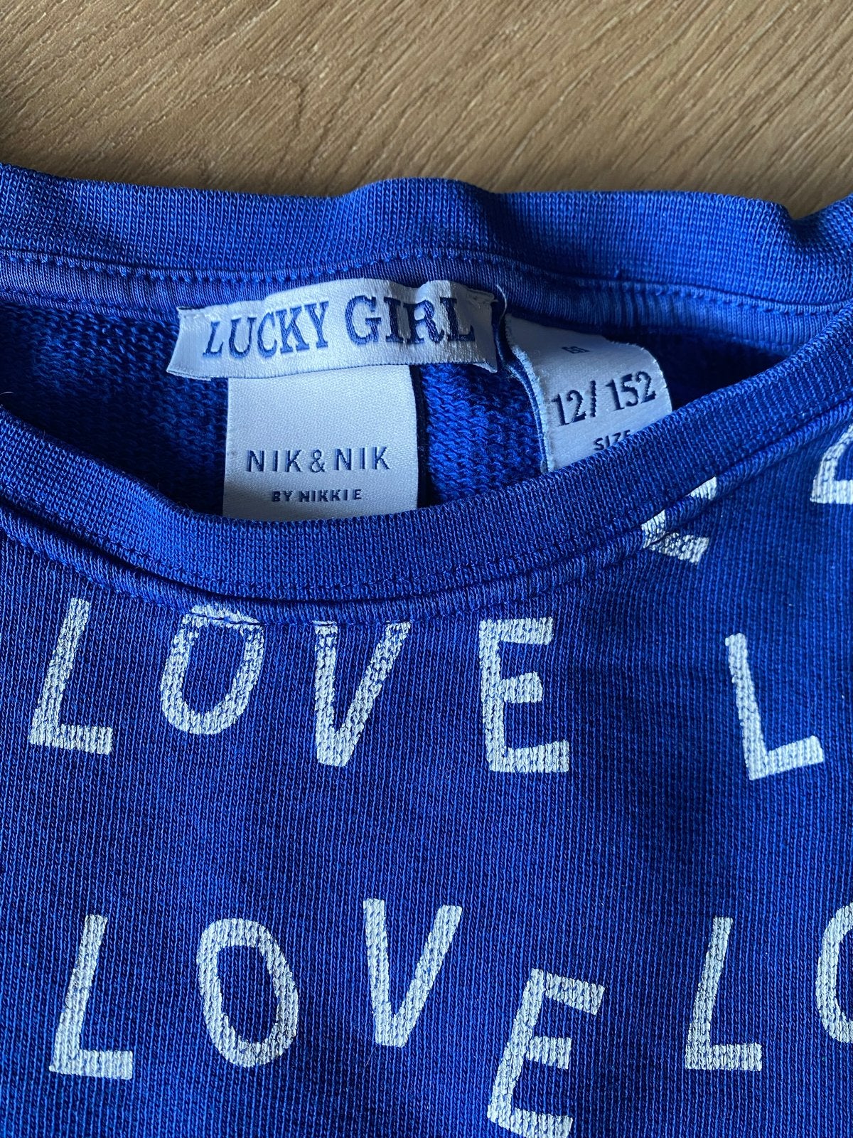 Nik & Nik sweater top maat 152/12 - Blauw met 'LOVE', Ophalen of Verzenden, Zo goed als nieuw, Meisje, Trui of Vest