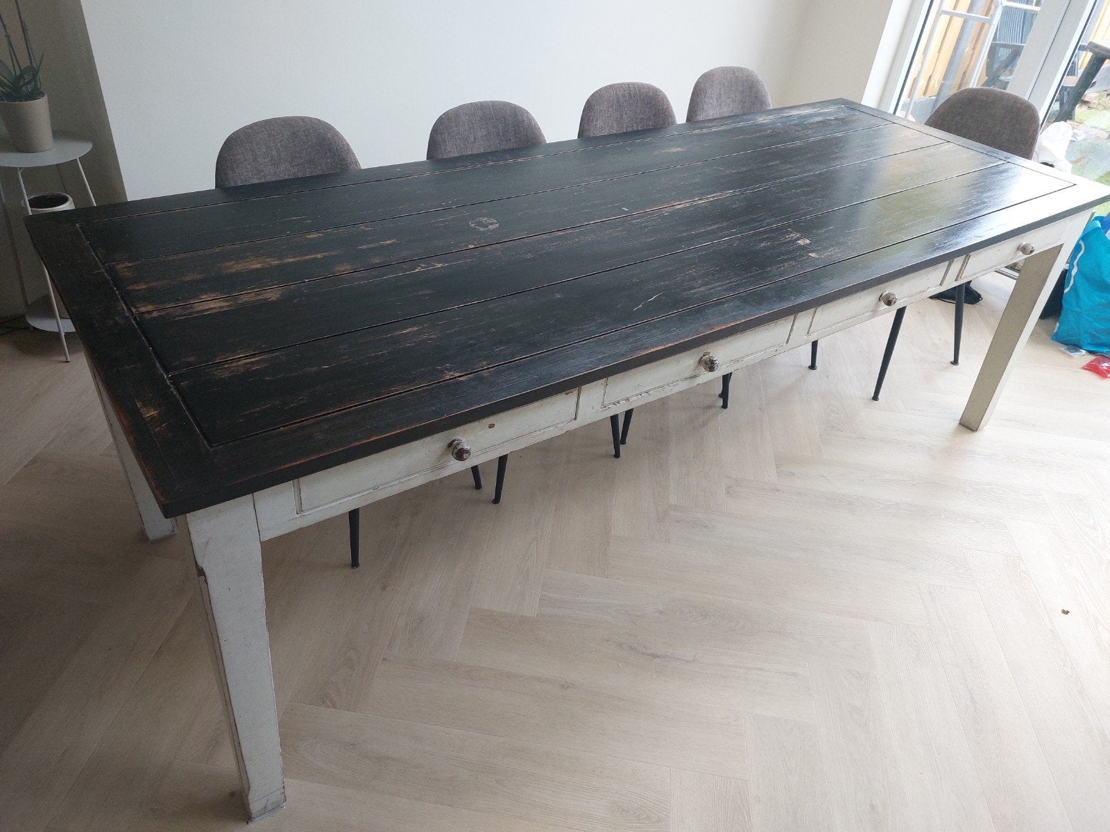 Riviera Maison eettafel - Zwart/Wit - Landelijke stijl, Huis en Inrichting, Gebruikt, Vier personen, Rechthoekig, Overige houtsoorten