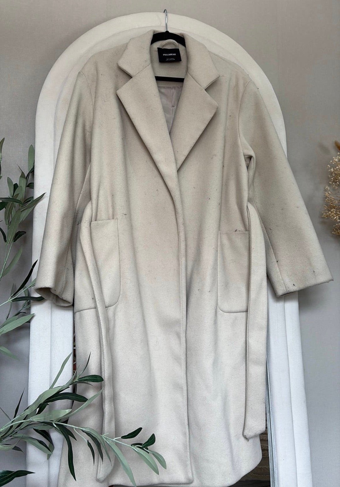 Beige mantel jas Pull & Bear maat s, Ophalen of Verzenden, Gedragen, Maat 36 (S), Beige