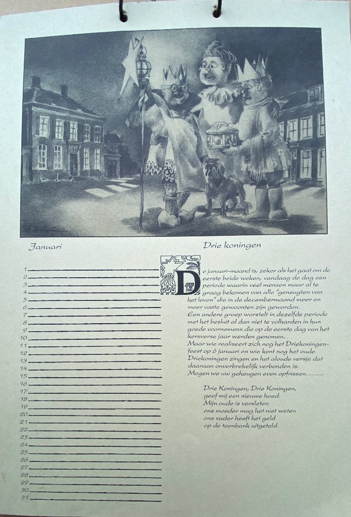 Carnavalskalender met Oosterhoutse pentekeningen, Antiek en Kunst, Kunst | Tekeningen en Foto's, Ophalen of Verzenden, Reproductie