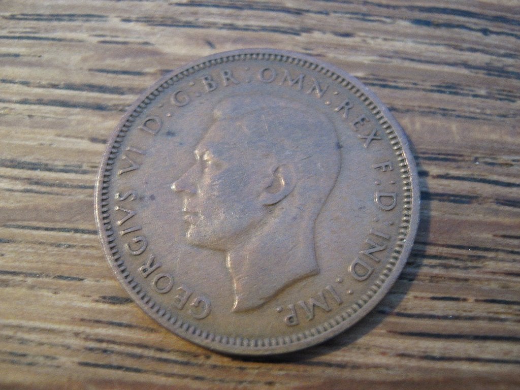 Engeland Half-Penny 1945 met galjoen, WW2 #202, Ophalen of Verzenden, Overige landen, Losse munt