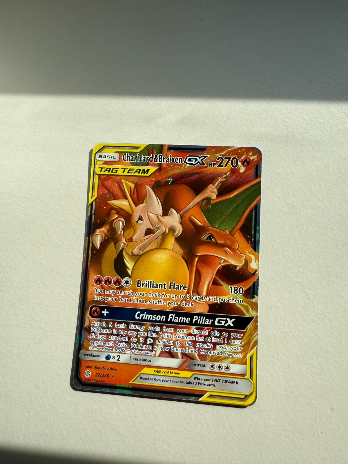 Pokemon kaart | Charizard & Braixen GX CEC 22, Ophalen of Verzenden, Nieuw, Losse kaart