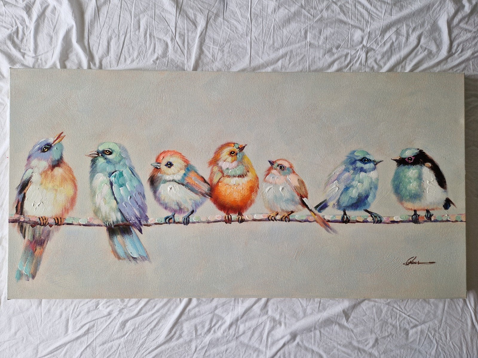 Canvas schilderij vogels 120 x 60, Ophalen, 50 – 75, Zo goed als nieuw, Schilderij
