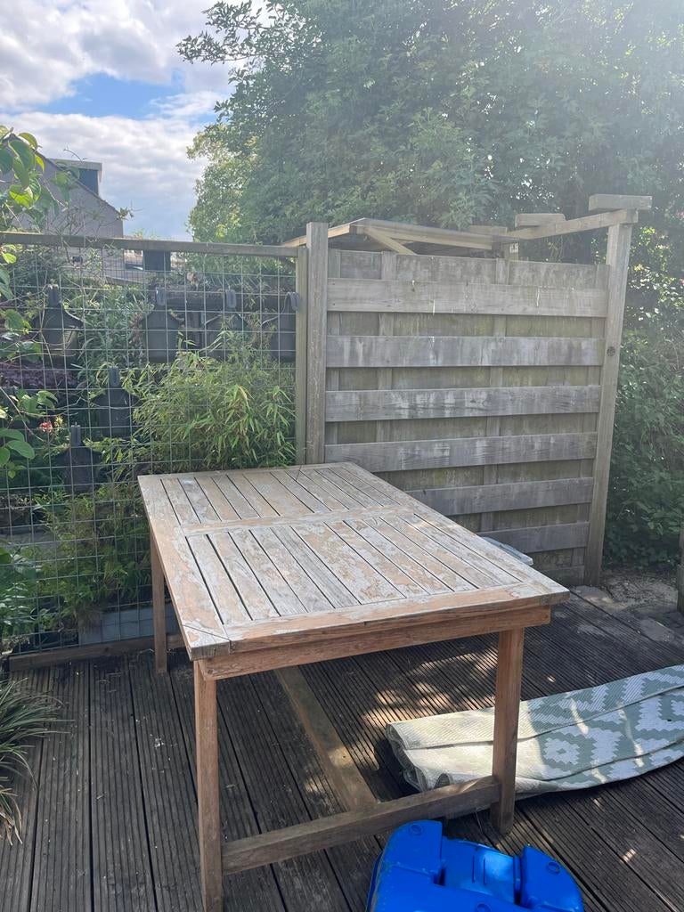 Robuuste houten tuintafel - Gebruikt, Tuin en Terras, Tuintafels, Ophalen, Zo goed als nieuw, Rechthoekig, Hout