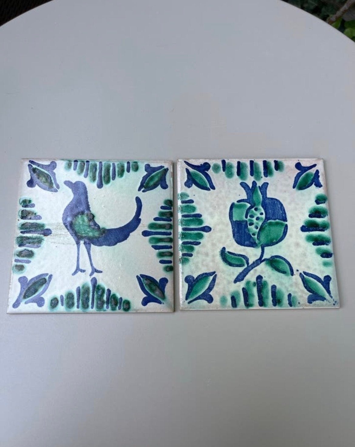 Vintage Spaanse tegels: vogel & granaatappel, jaren '80, Ophalen of Verzenden