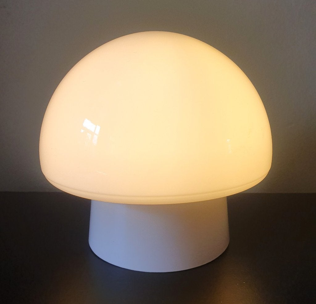 Vintage mushroom / champignon plafondlamp, Bauhaus stijl, Zo goed als nieuw, Wit, Glas, 16 cm