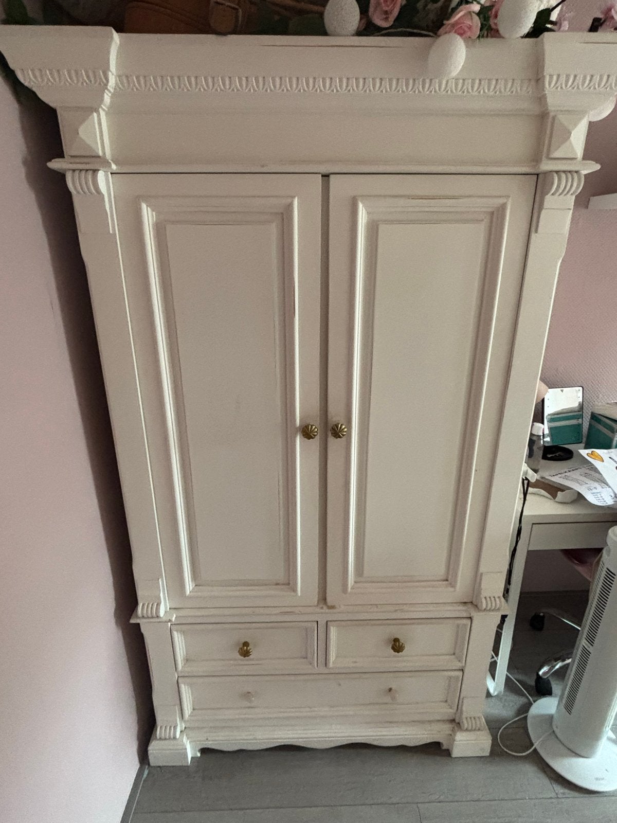 Witte kledingkast met lades en hangruimte, Ophalen, Gebruikt, 50 tot 100 cm, Met lade(s)