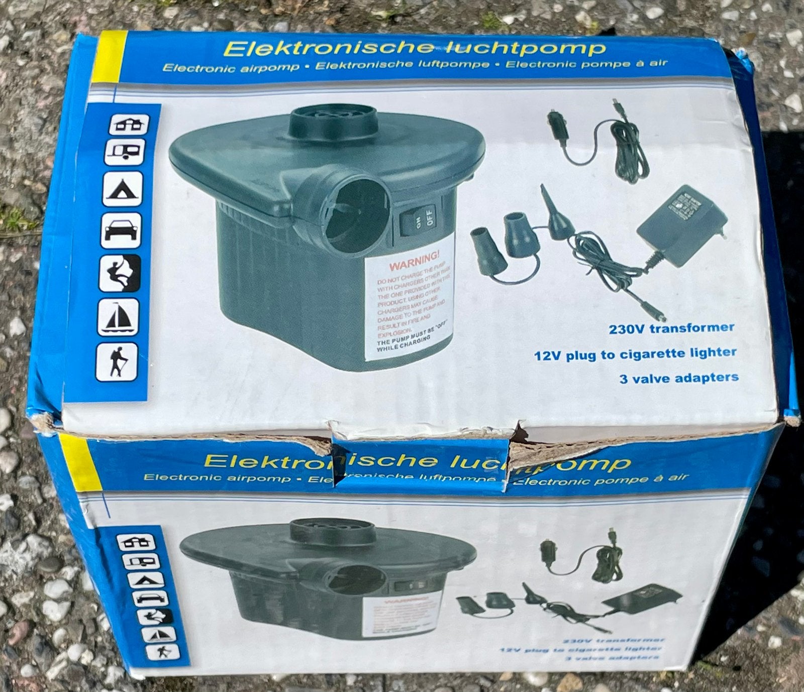 Elektronische luchtpomp 230V/12V - Compleet met adapters, Ophalen of Verzenden, Nieuw