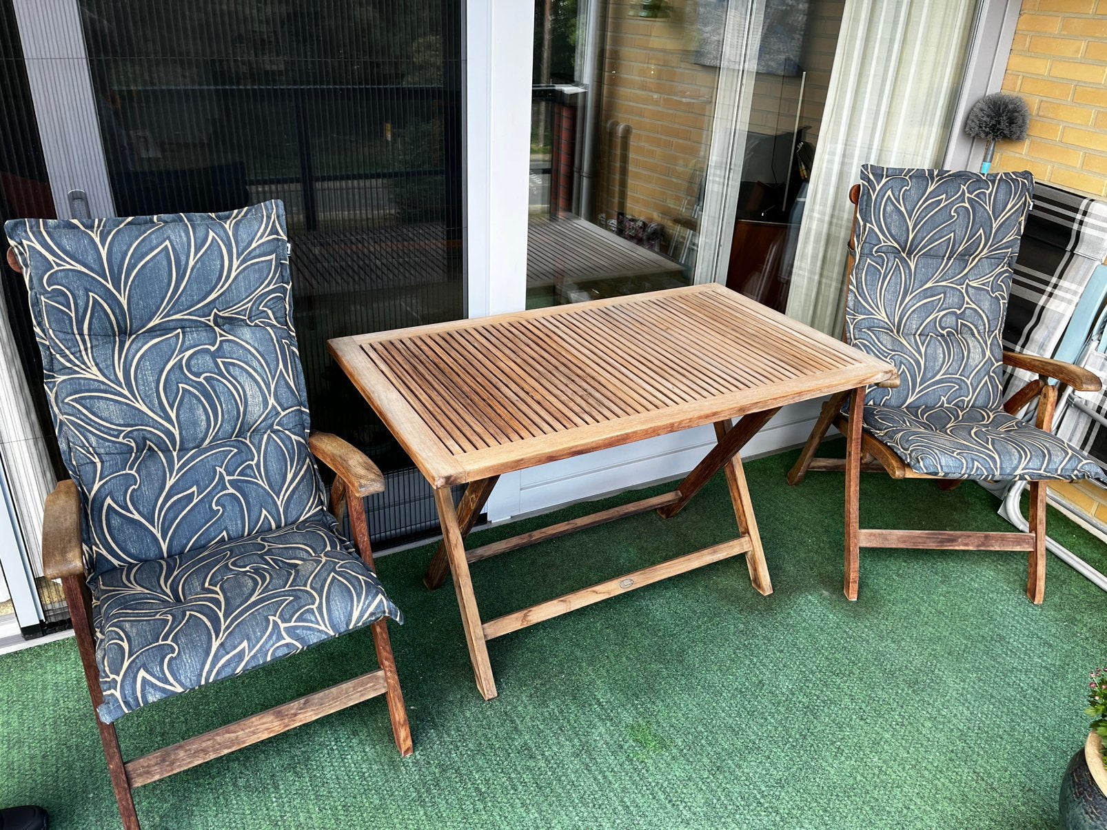Teak houten tuinset, 2 stoelen, een tafel, excl.kussens, Gebruikt, Teakhout, Tuinset, Ophalen