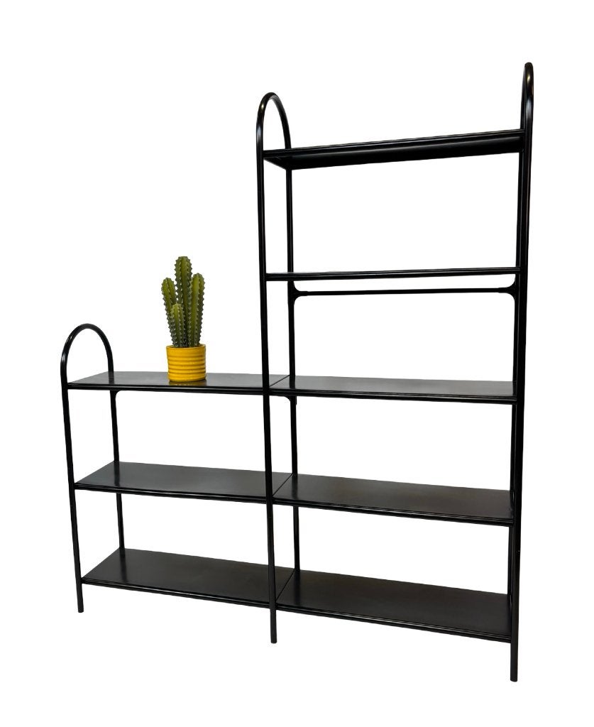 Vintage kast roomdivider staal jaren 80 zwart functioneel, Met plank(en), Gebruikt, VIntage wandkast, Ophalen of Verzenden